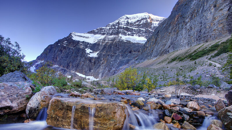 Mountain Stream in Valley — Blue, Serene, Morning