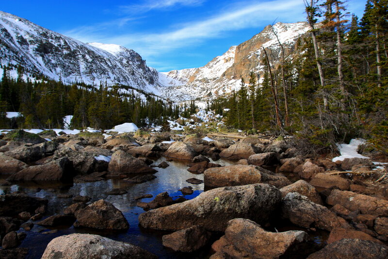 Mountain Stream in Valley — Blue, Serene