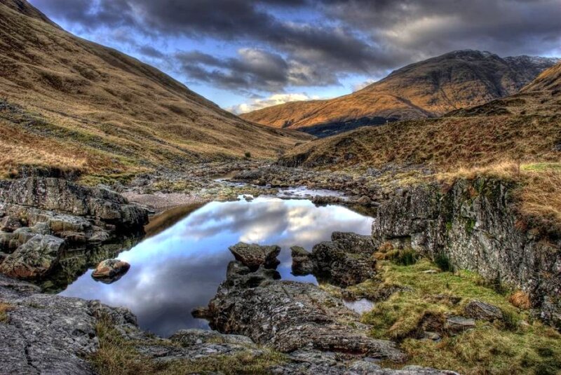 Mountain Stream in Valley — Blue