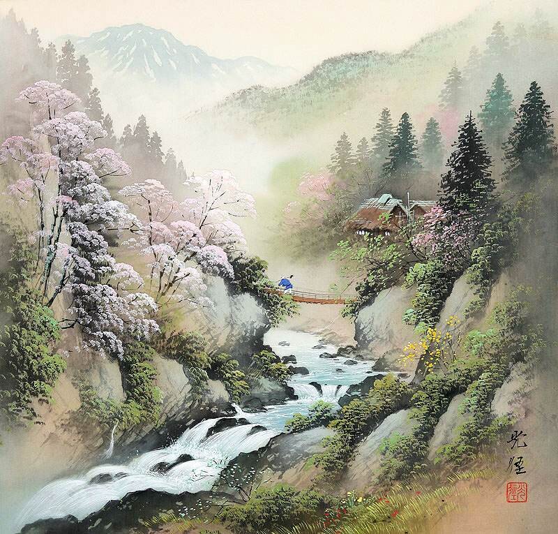 Mountain Stream Landscape — Green, Serene