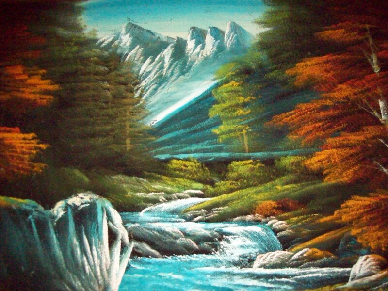 Mountain stream landscape painting