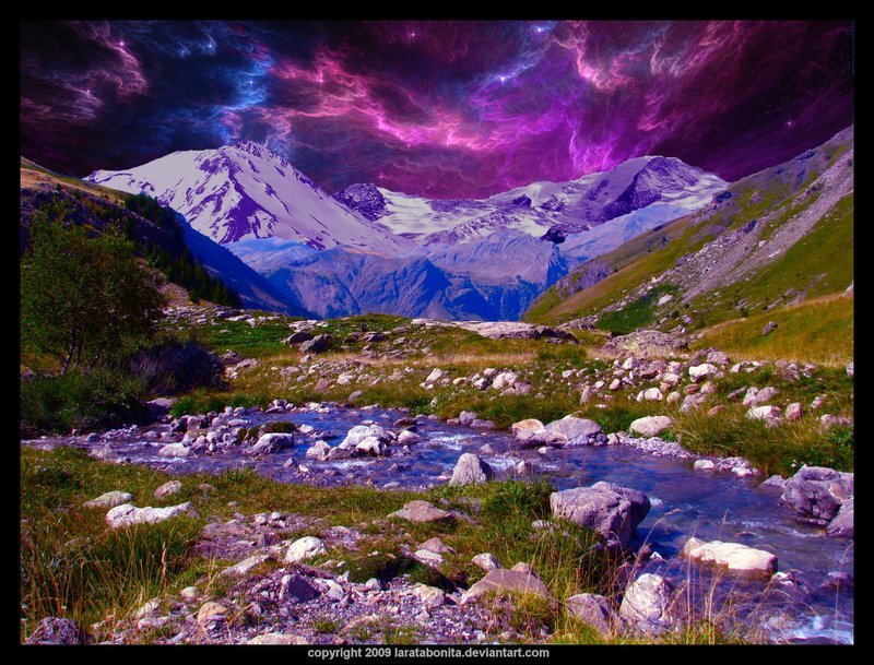 Mountain Stream Landscape — Purple