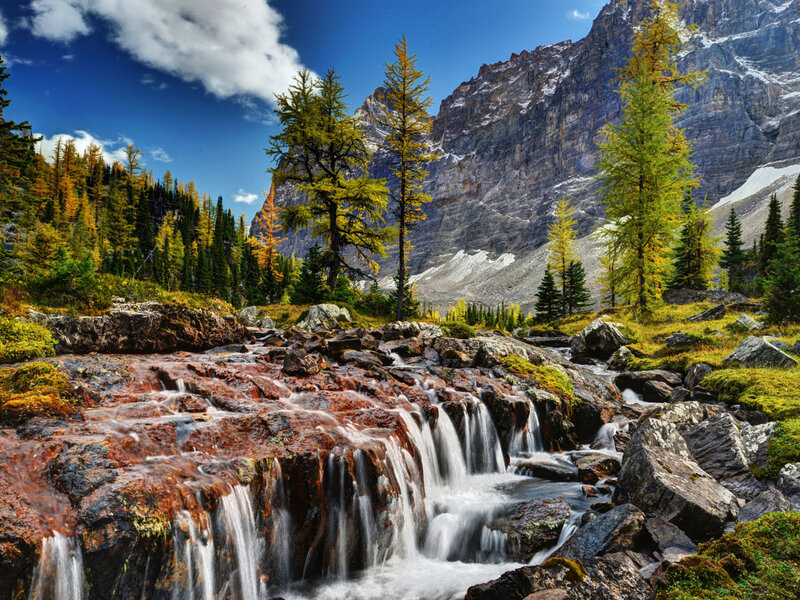 Mountain Stream Waterfall — Blue, Serene, Autumn