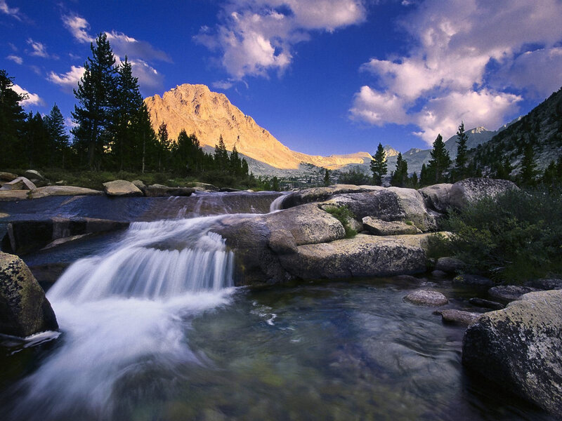 Mountain Stream Waterfall — Blue, Serene