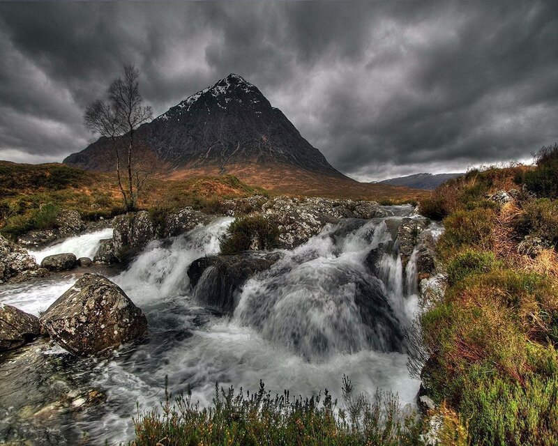 Mountain Stream Waterfall — Gray, Dramatic