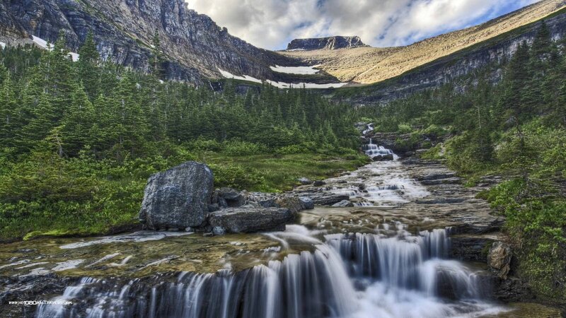 Mountain Stream Waterfall — Green, Serene, Afternoon, Photograph, Forest