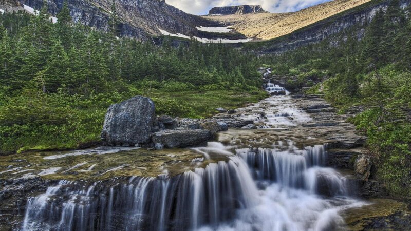 Mountain Stream Waterfall — Green, Serene, Afternoon, Photograph