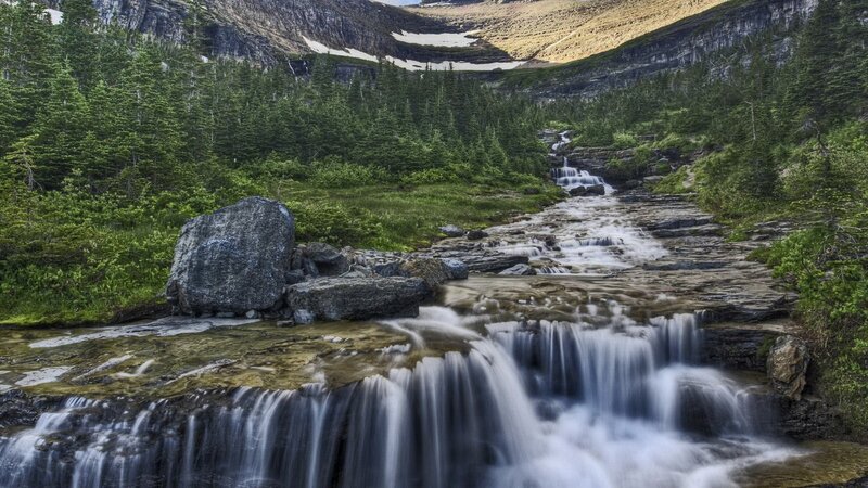 Mountain Stream Waterfall — Green, Serene, Summer