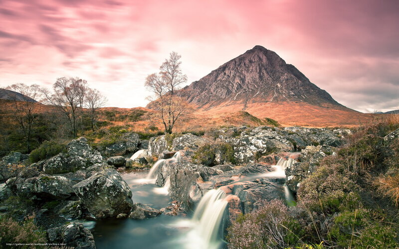 Mountain Stream Waterfall — Pink, Serene