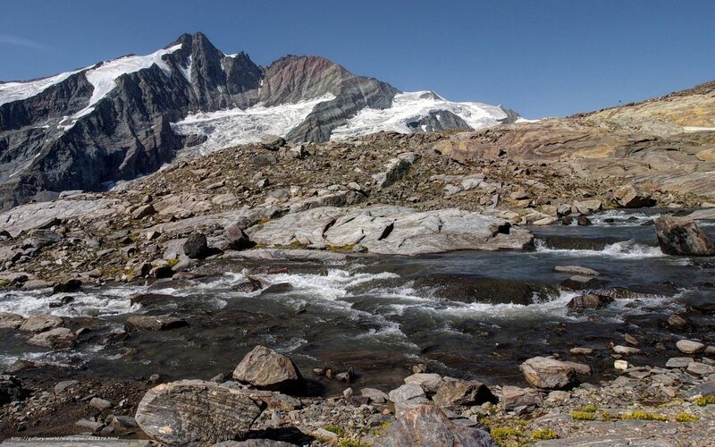Mountain Stream with Glacier — Blue
