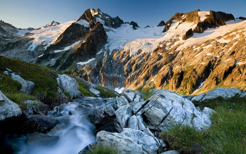 Mountain stream with glaciers