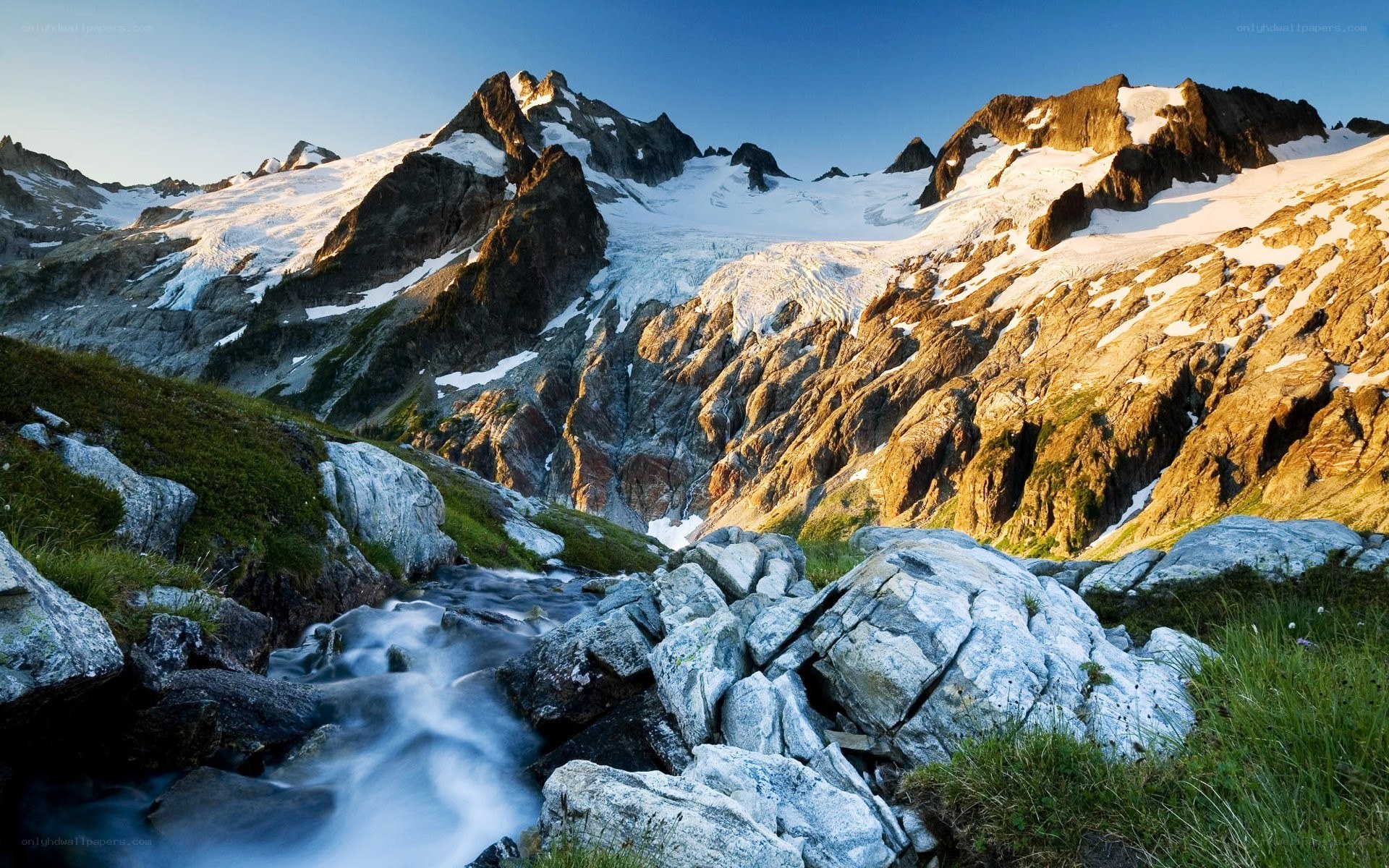 Mountain stream with glaciers