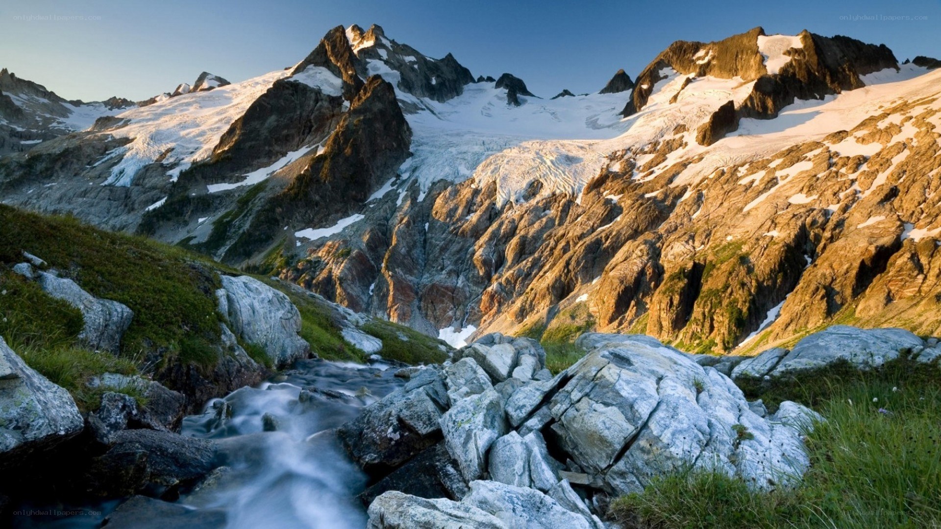 Mountain stream with glaciers