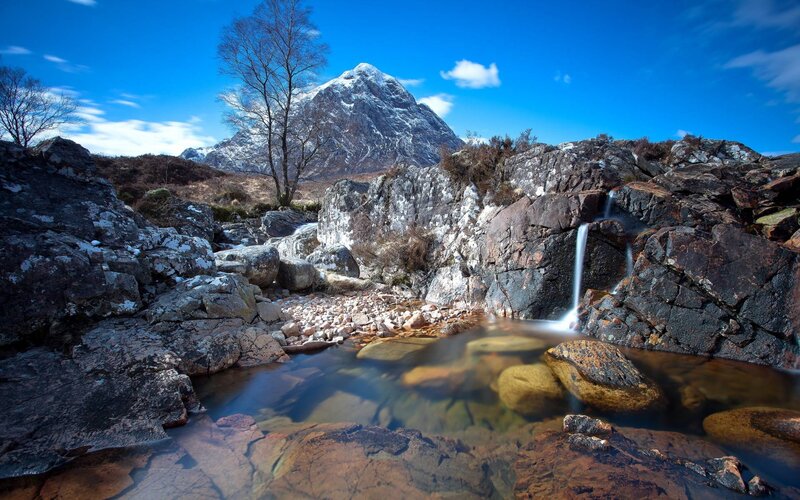 Mountain Stream with Waterfall — Blue, Serene, Winter