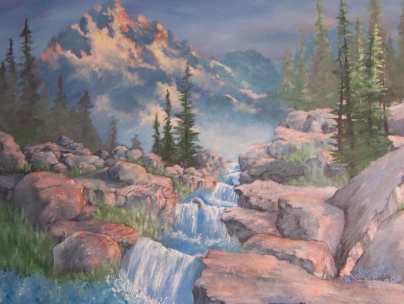 Mountain Stream with Waterfall — Blue