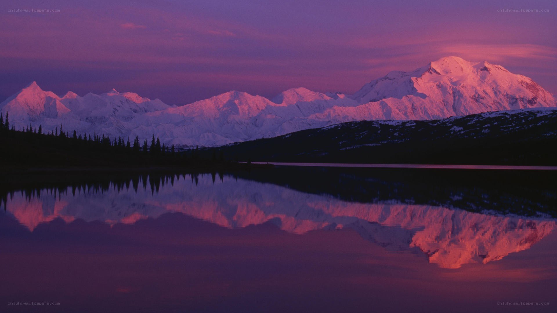 mountain sunset over lake