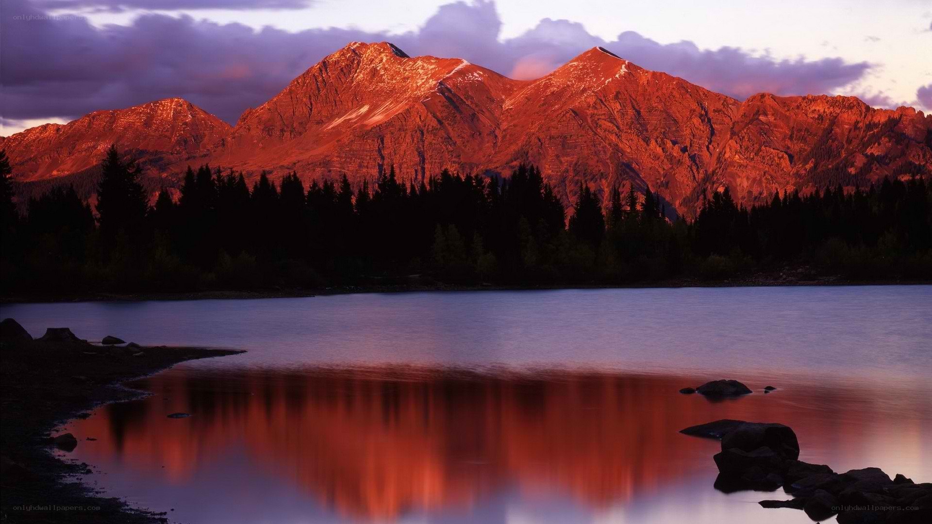 mountain sunset over lake