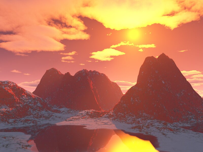 Mountain sunset reflection