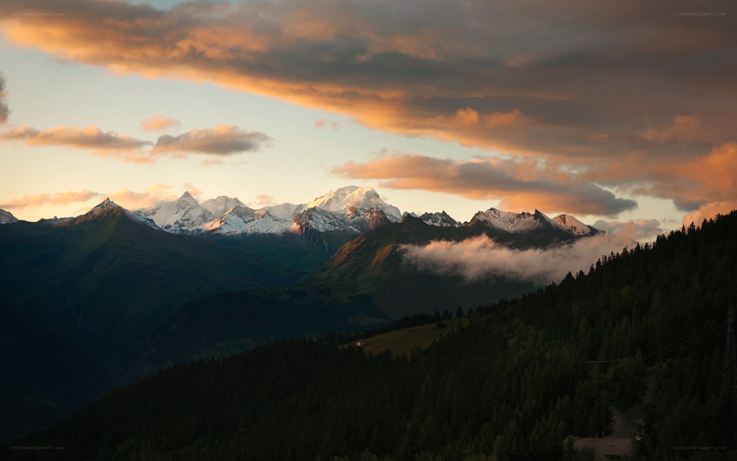 mountain sunset with clouds