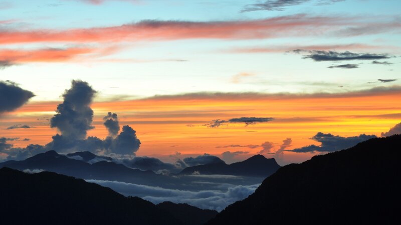 Mountain sunset with clouds