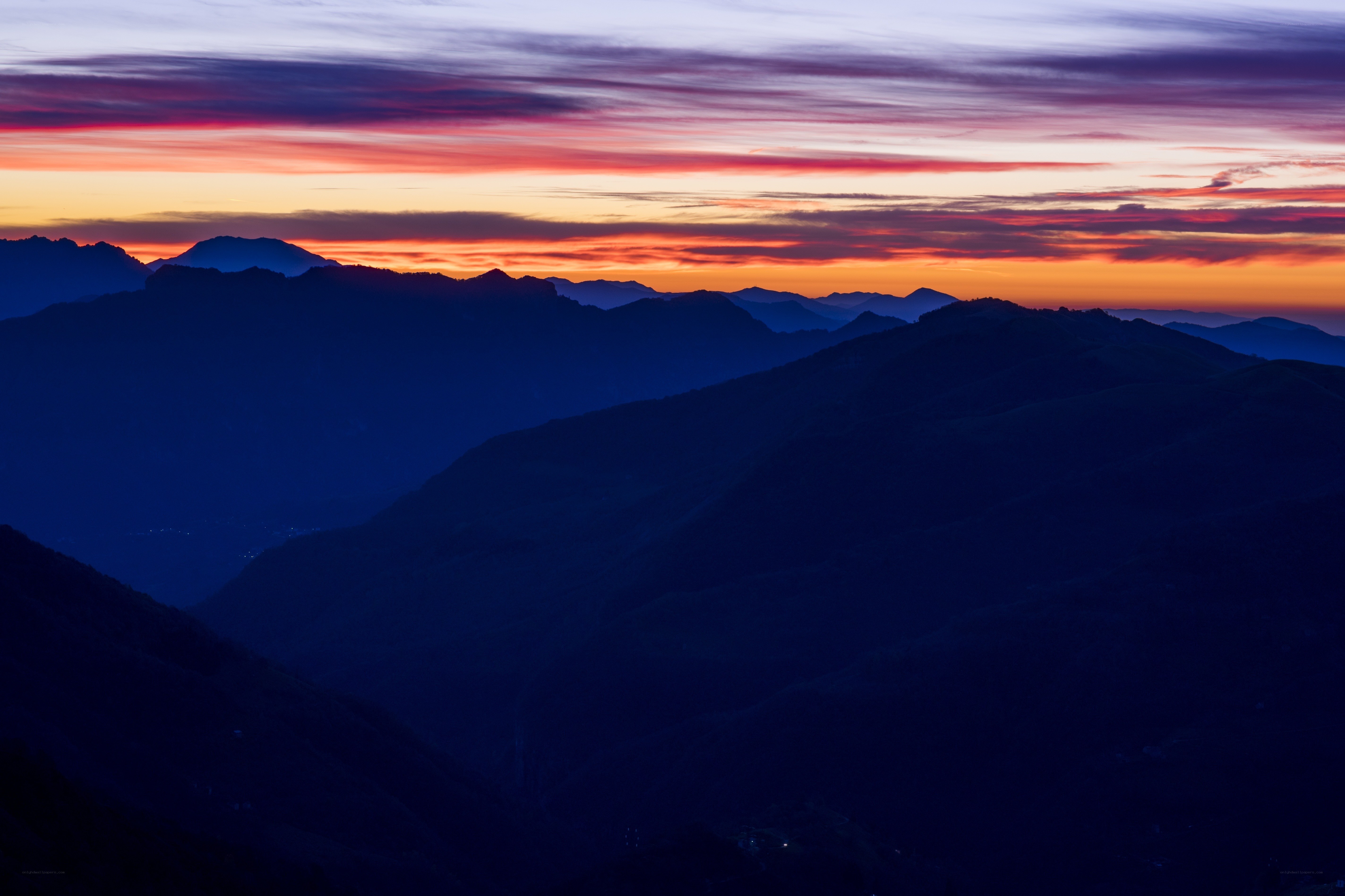 Mountain sunset with colorful sky