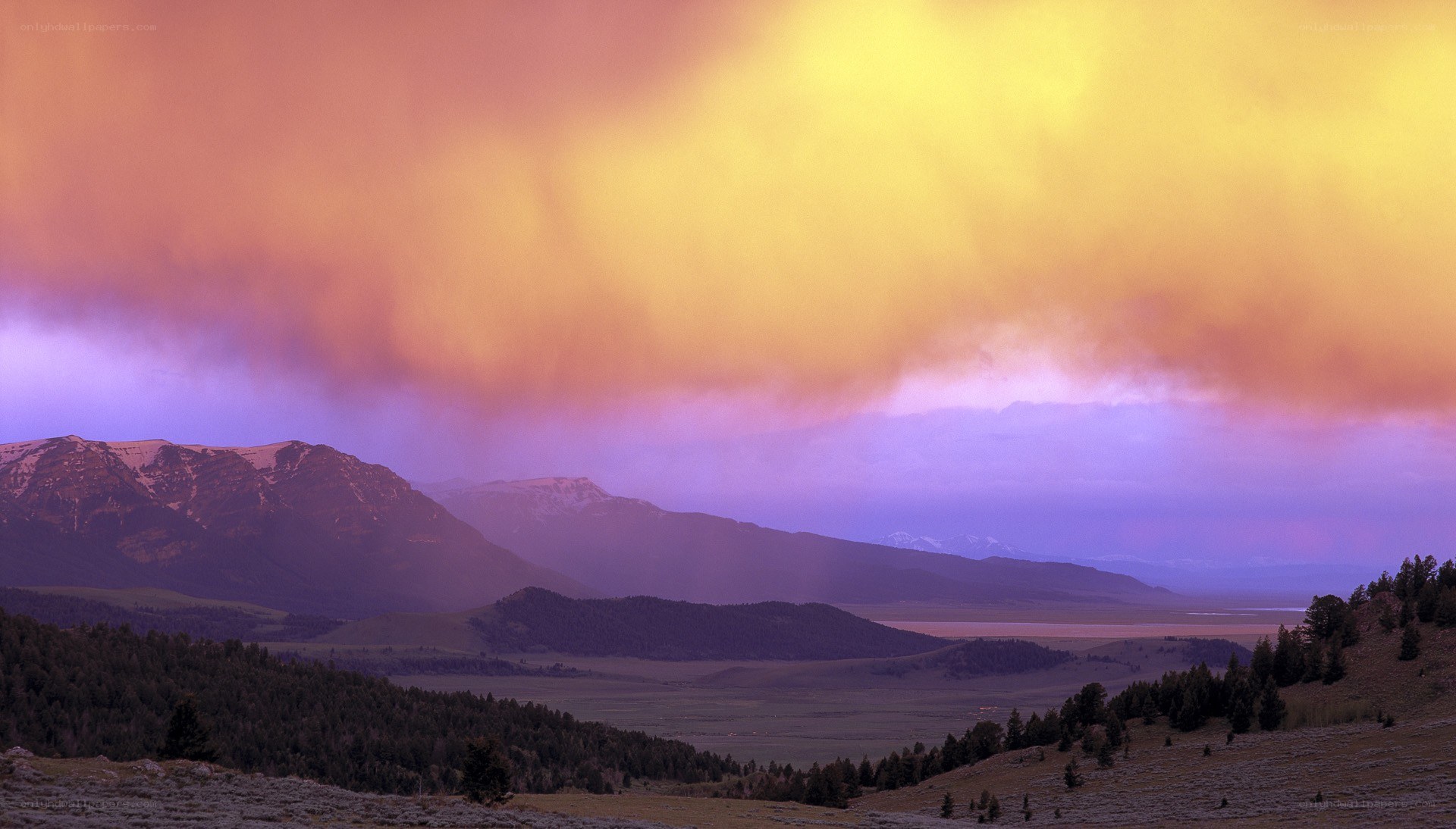 Mountain sunset with colorful sky