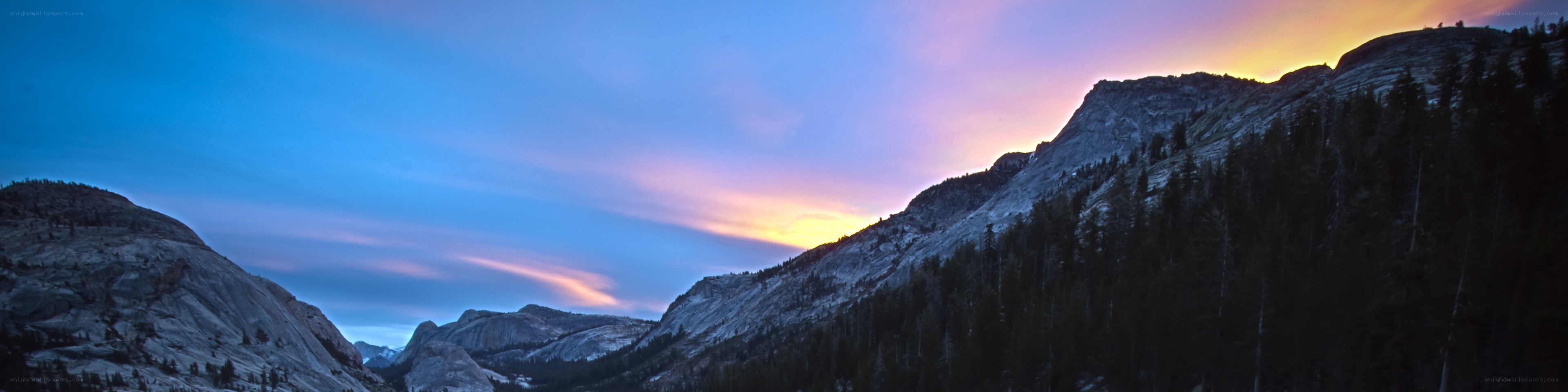 Mountain sunset with colorful sky