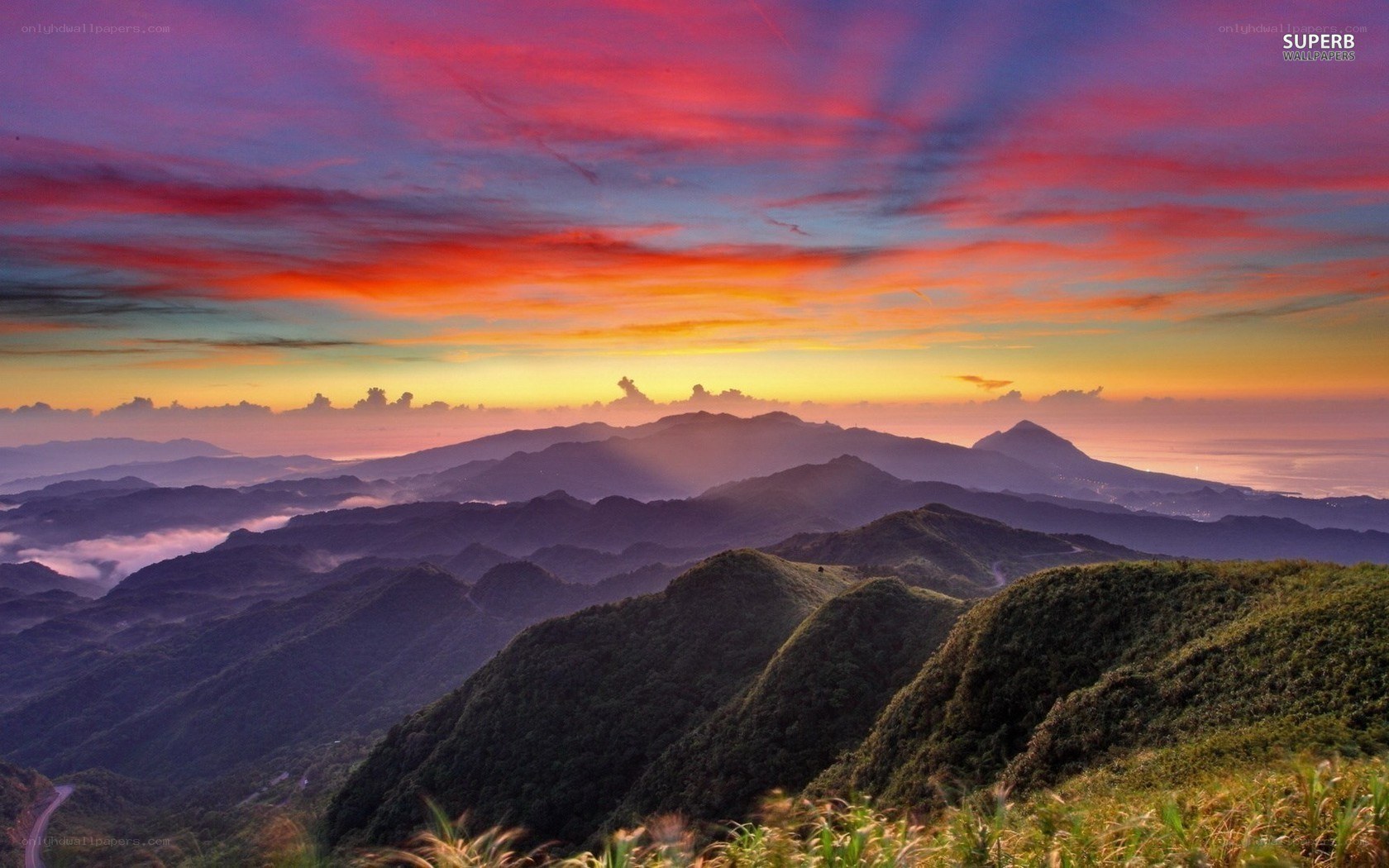 mountain sunset with colorful sky