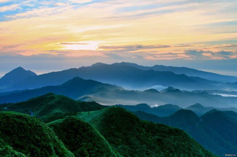 Mountain sunset with mist