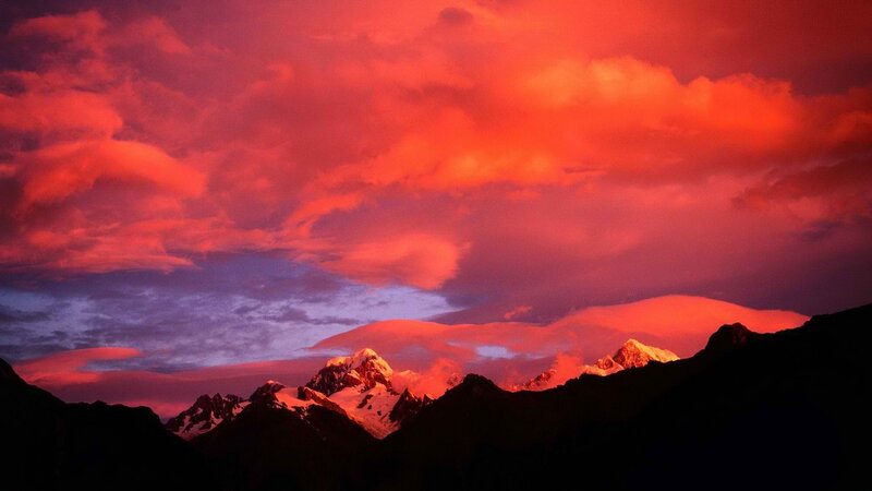 mountain sunset with red sky