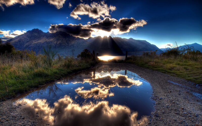 Mountain sunset with reflection