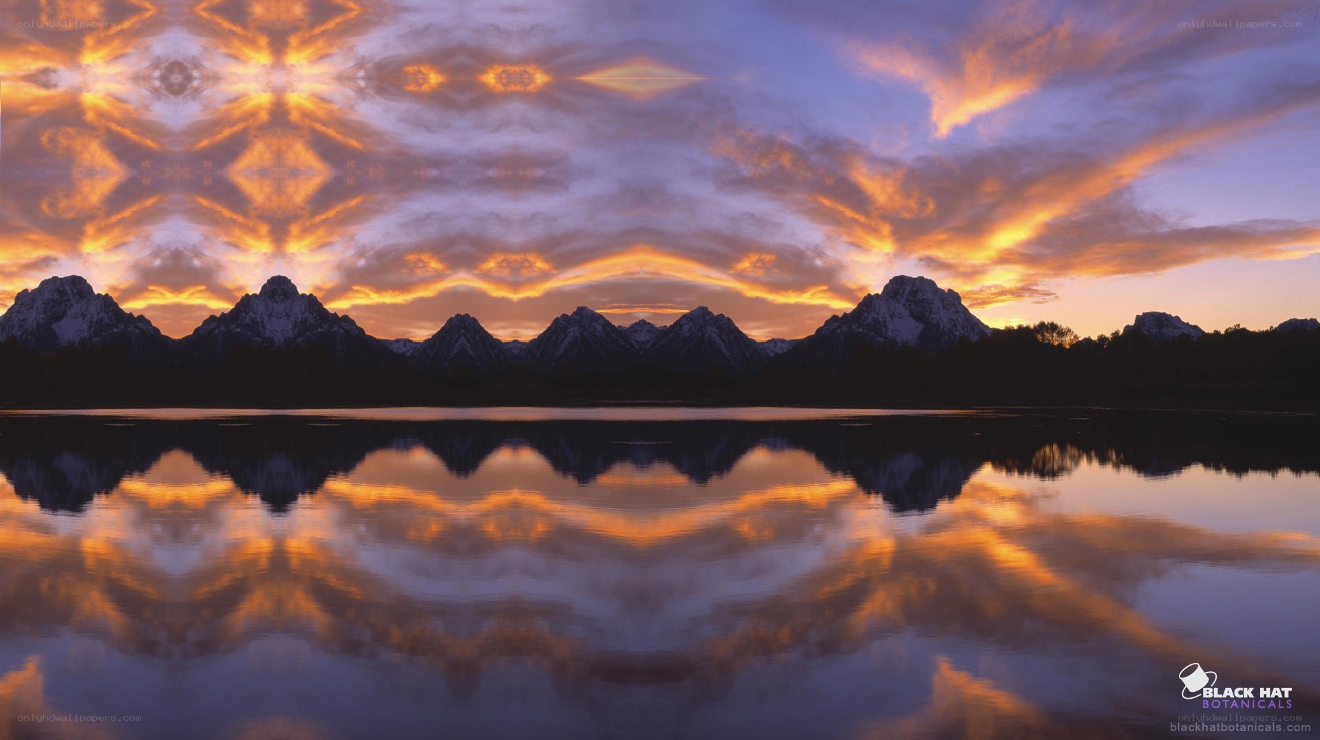 Mountain sunset with reflection