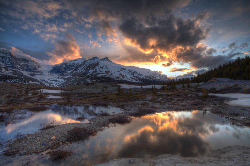 Mountain sunset with reflection