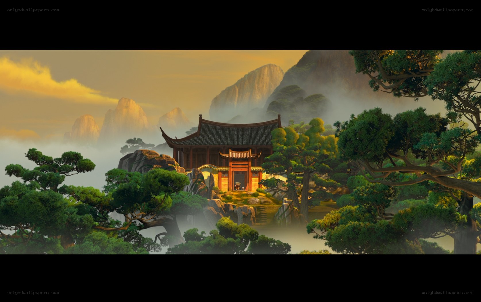 mountain temple at sunrise