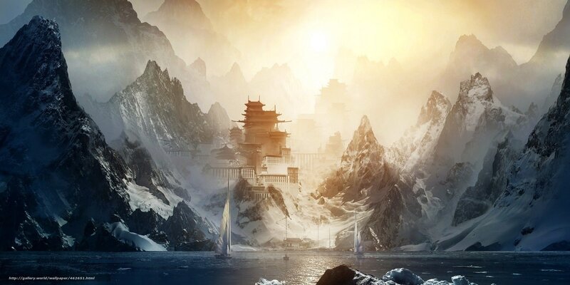 Mountain temple at sunrise