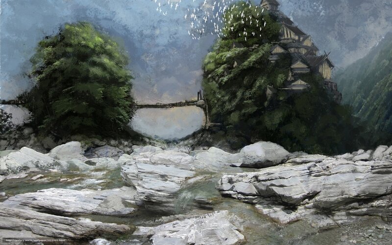 Mountain temple by a river
