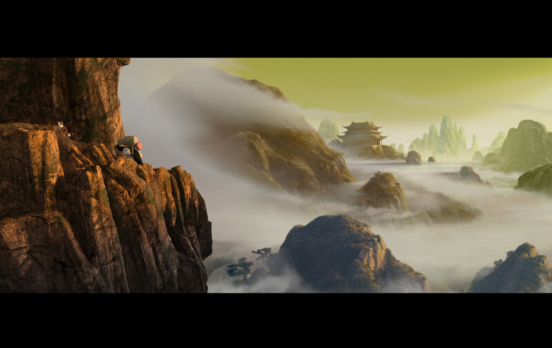 mountain temple in mist