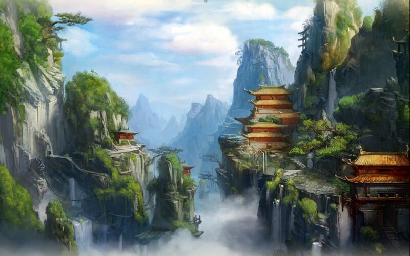 mountain temple landscape