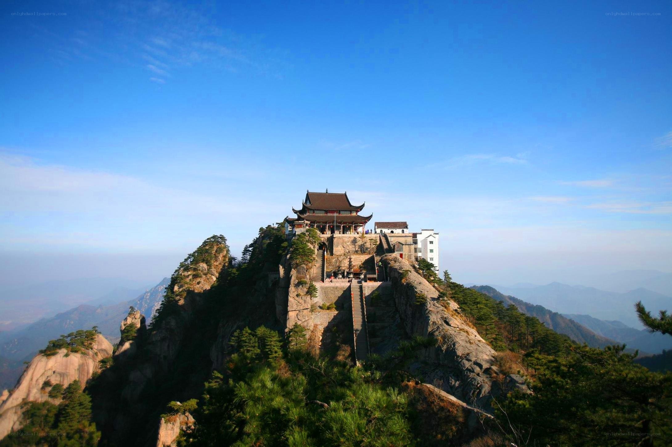 mountain temple under blue sky