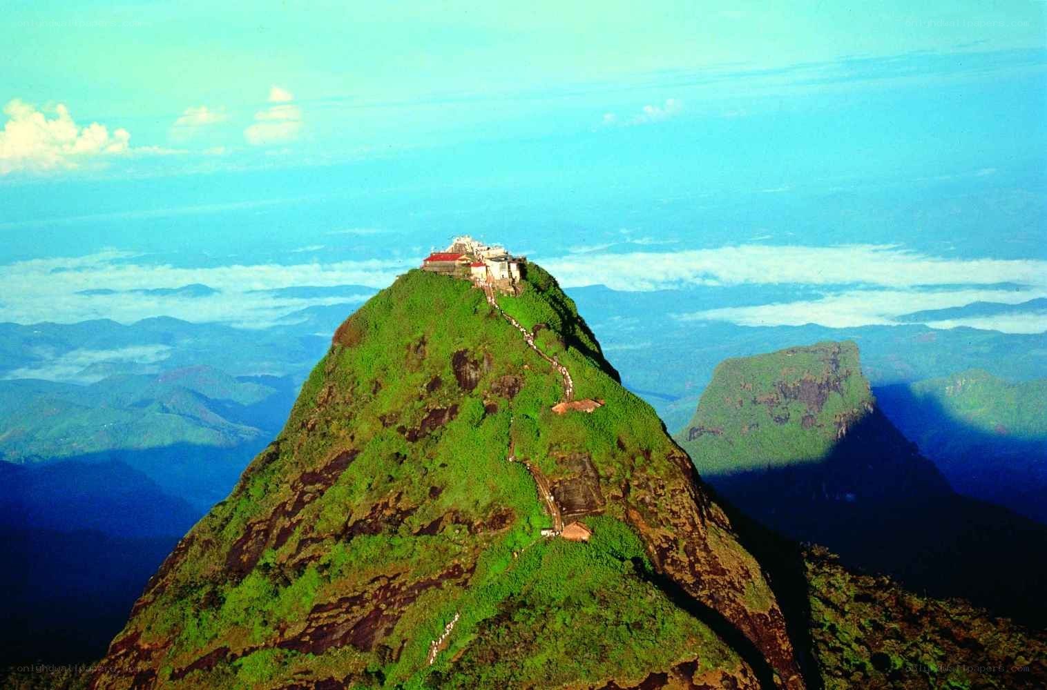 mountain temple with clouds