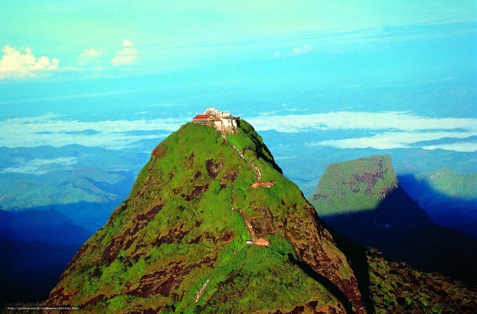 Mountain temple with clouds