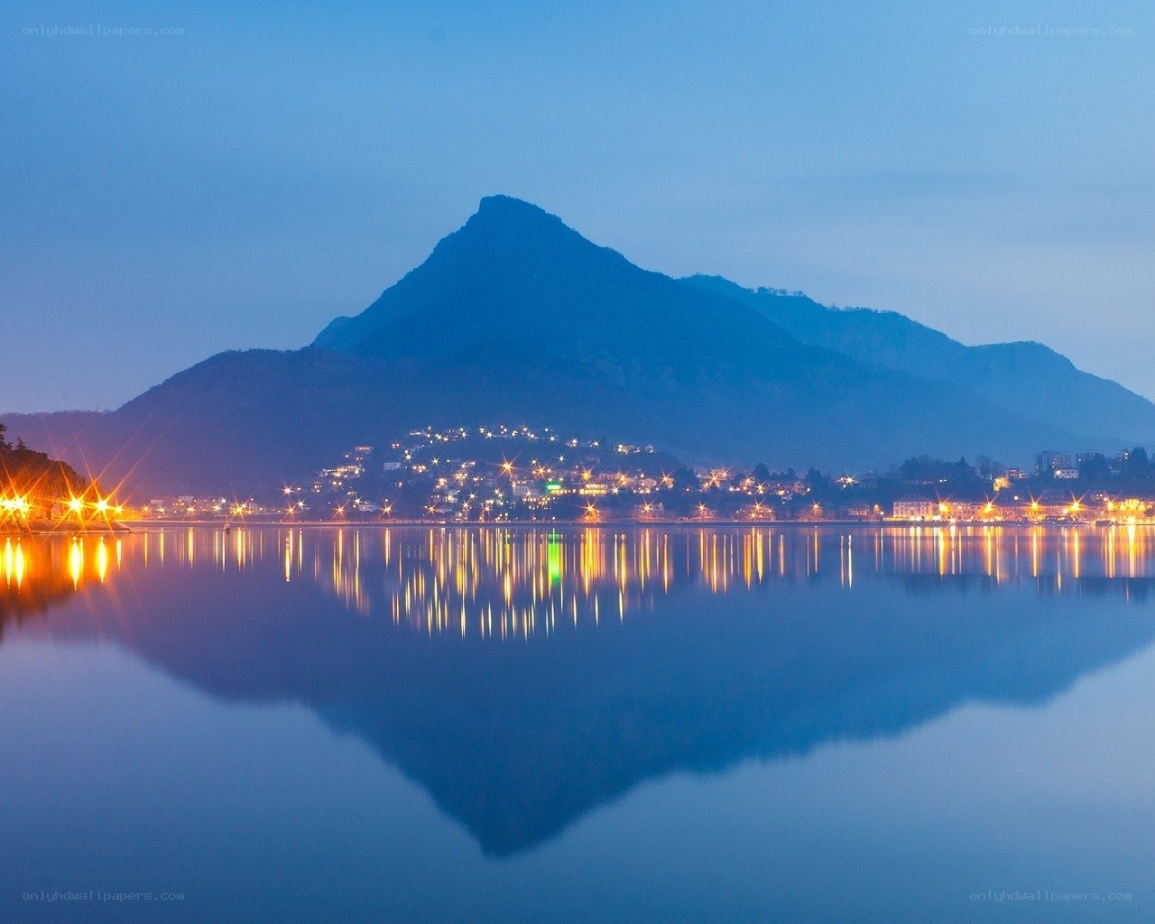 Mountain town at dusk