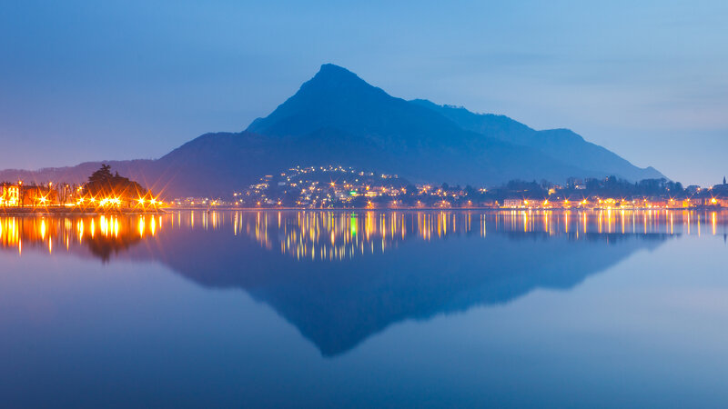 Mountain Town at Dusk — Blue