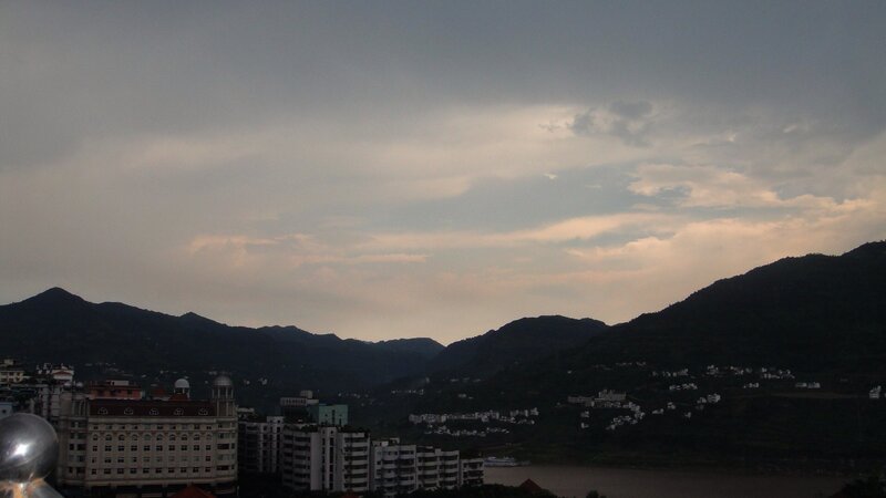 mountain town at dusk