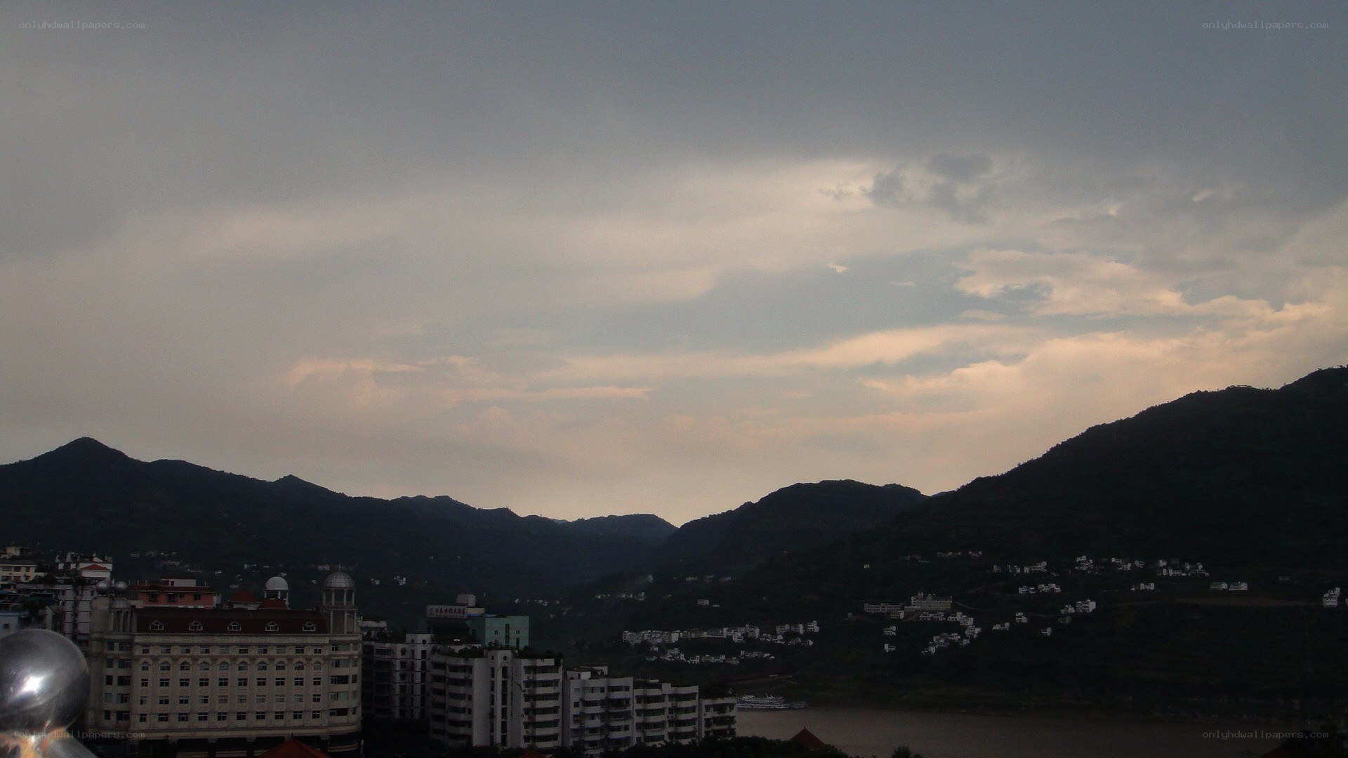 mountain town at dusk