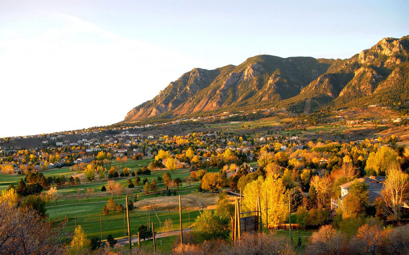 mountain town at sunset