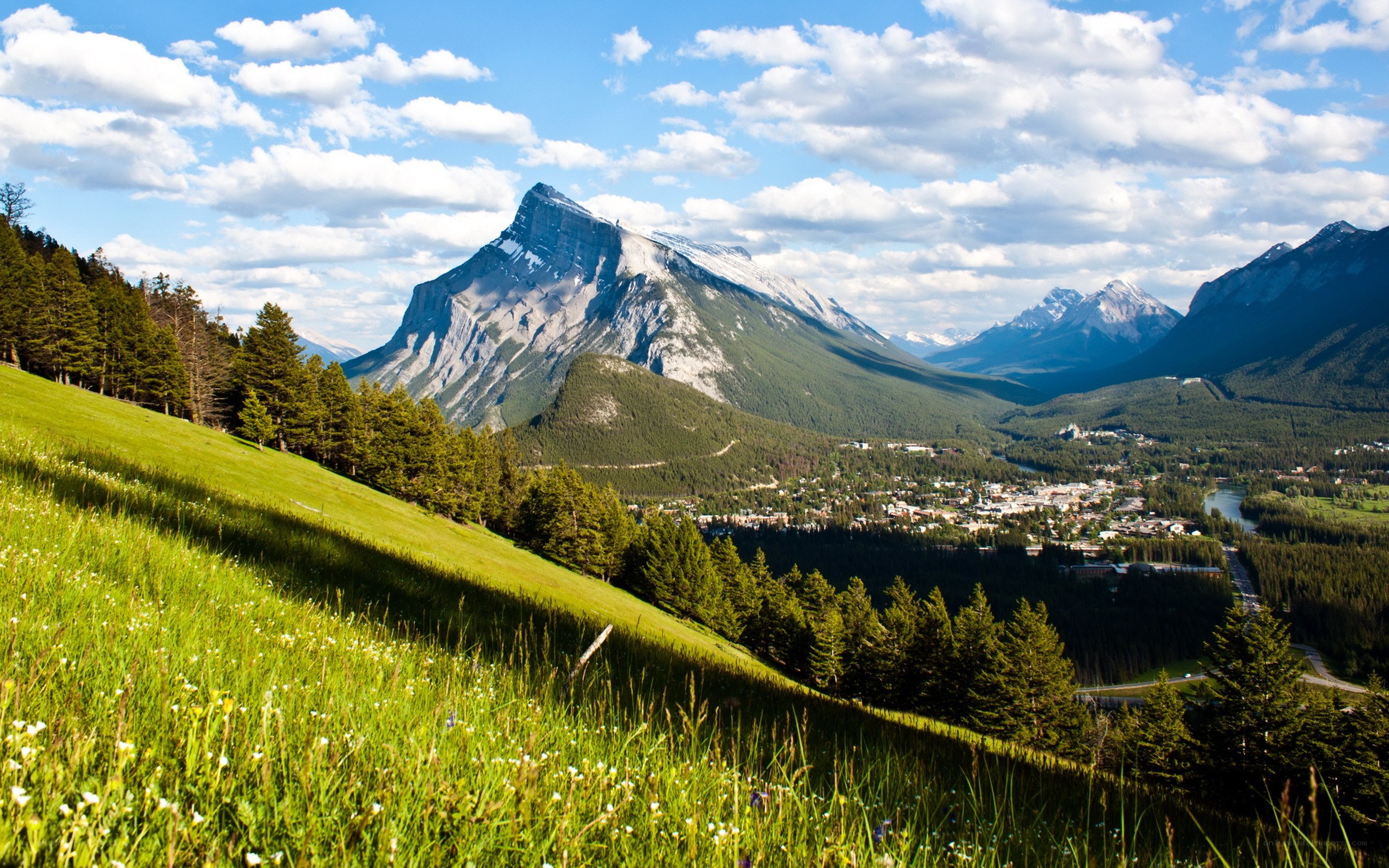 Mountain town with green valley