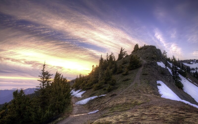 Mountain Trail at Sunset — Purple, Dramatic, Photograph