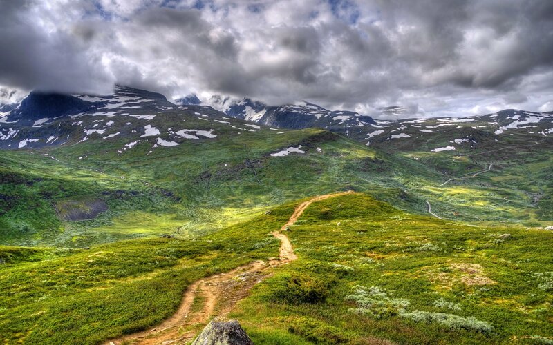 Mountain Trail in Alpine Landscape — Green, Dramatic