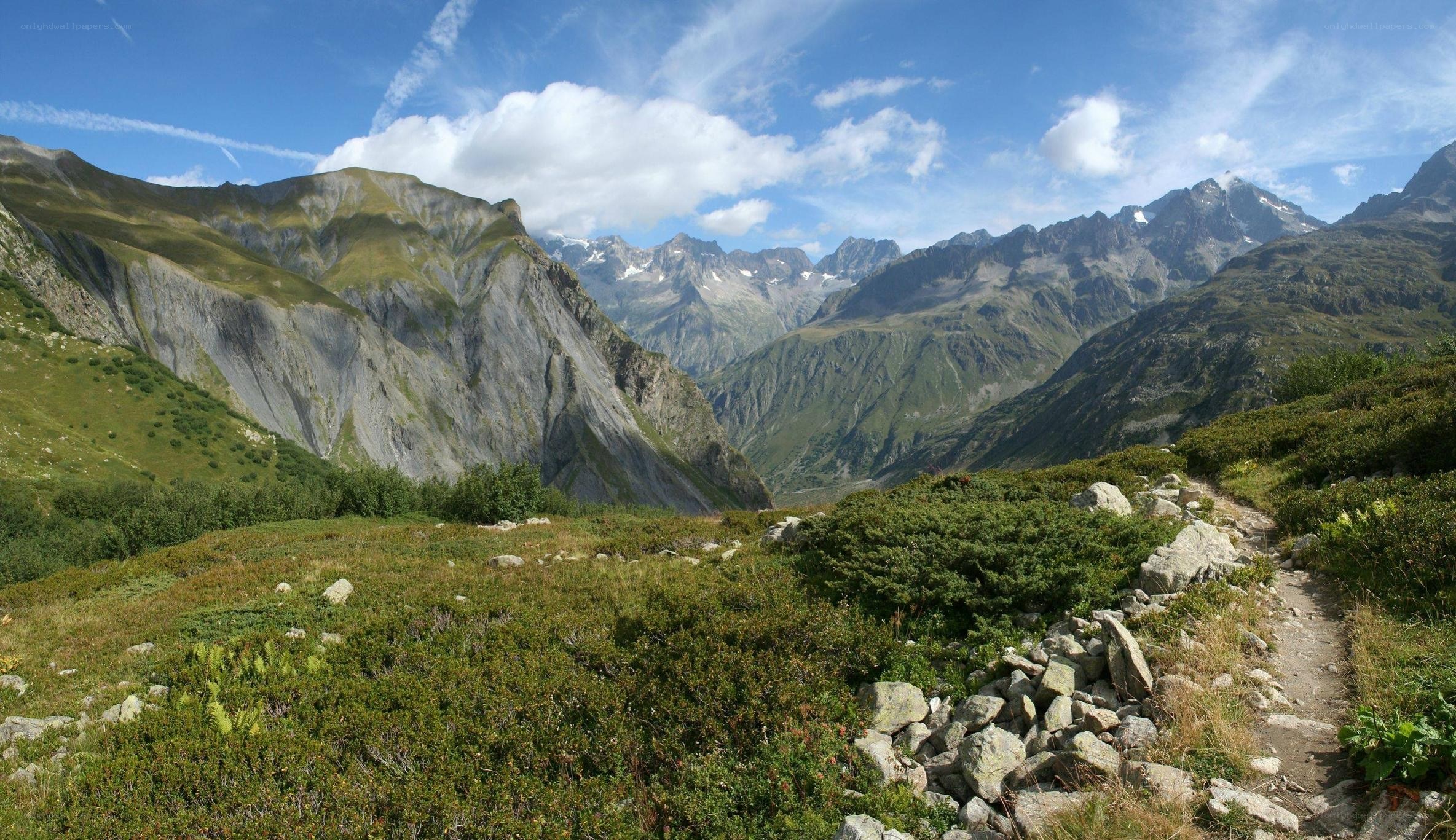 Mountain trail in alpine valley